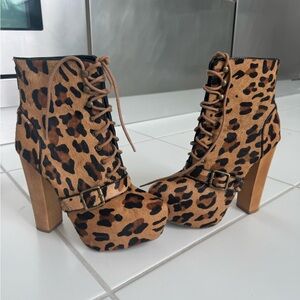 Steve Madden Brown Leopard Lace-Up Boots